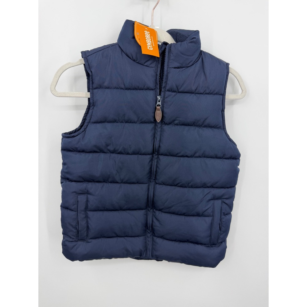 Gymboree Puffer Vest Kids Size 8 Navy Slate Quilted Fleece Lined Full Zip
